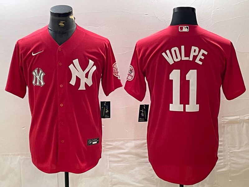 Men New York Yankees #11 Volpe Red joint name Nike 2024 MLB Jersey style 2